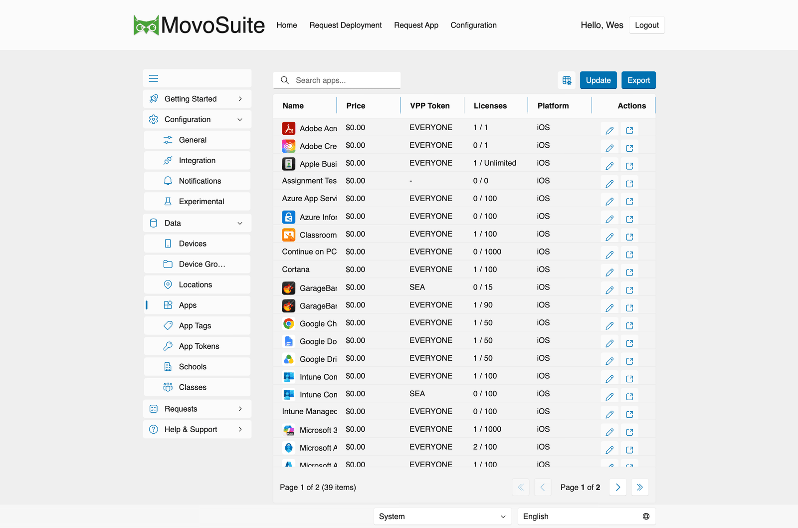 Apps catalog
