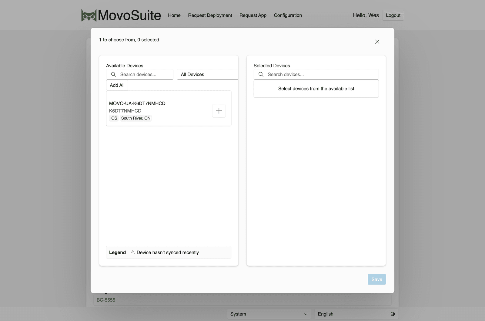 Choose Devices dialog