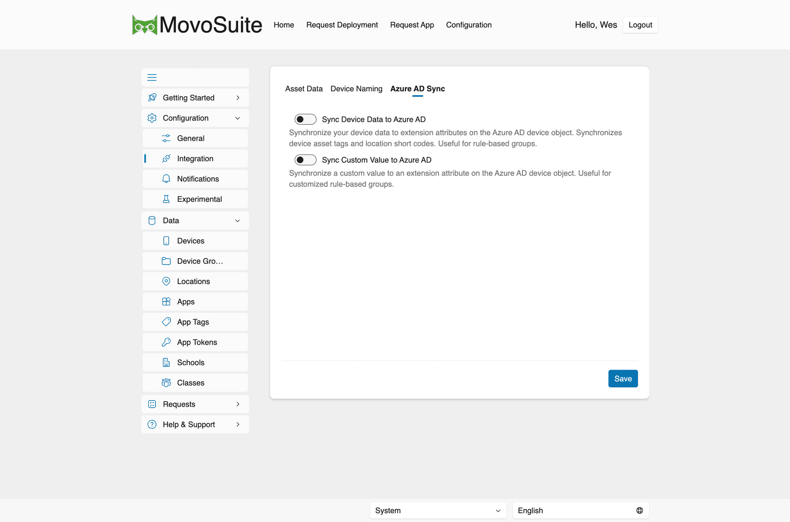 Integration → Azure AD Sync
