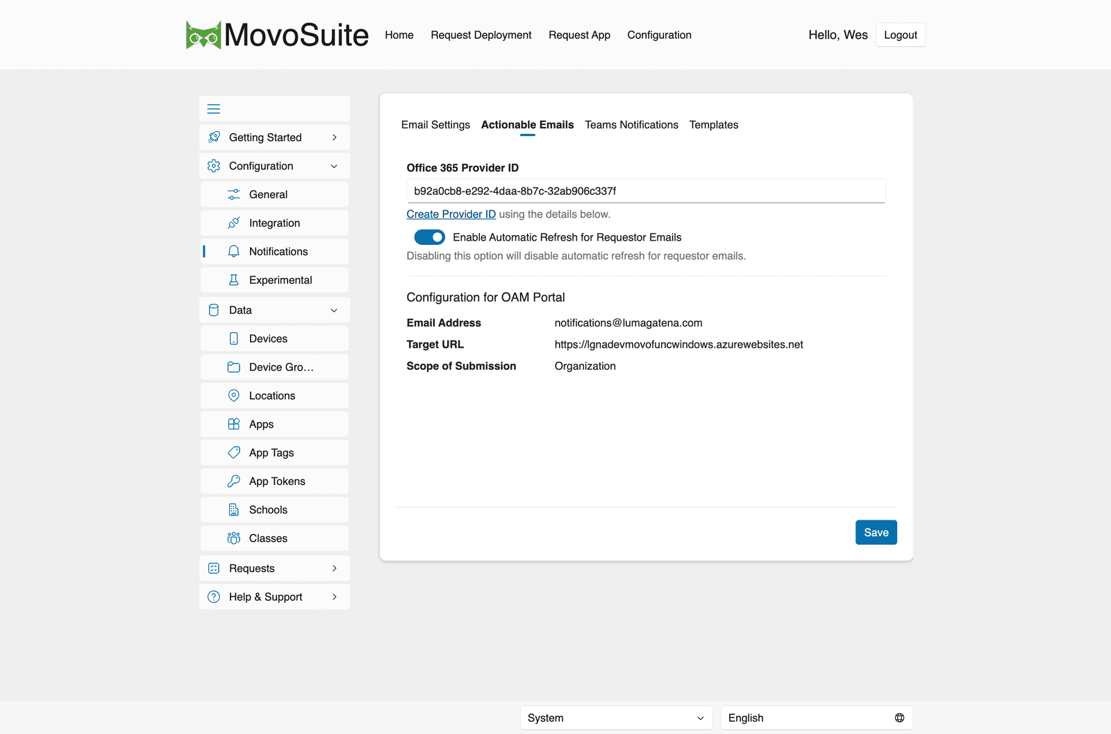 Notifications → Actionable Emails