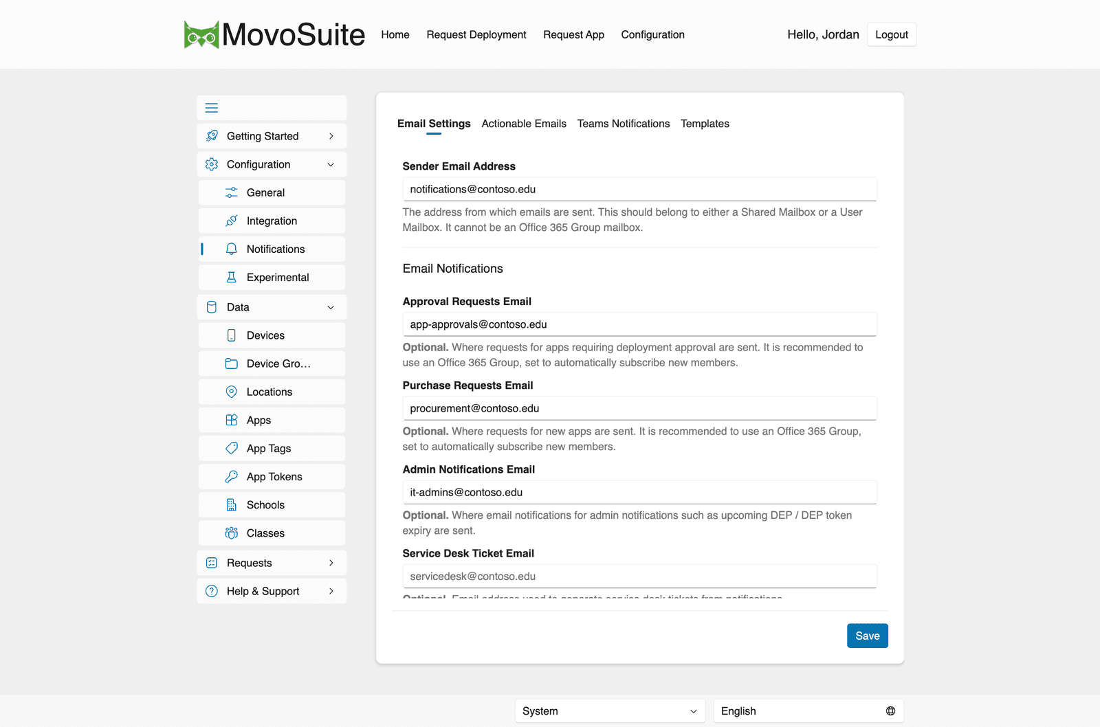Notifications → Email Settings