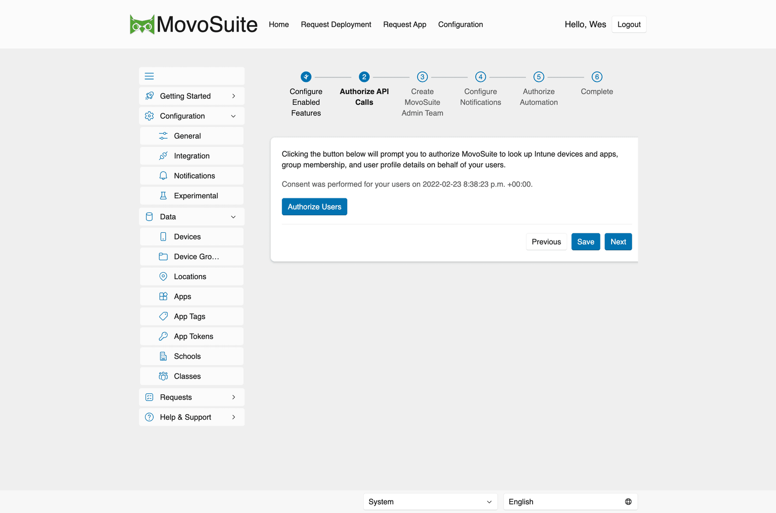 Onboarding step 2 — Authorize API Calls